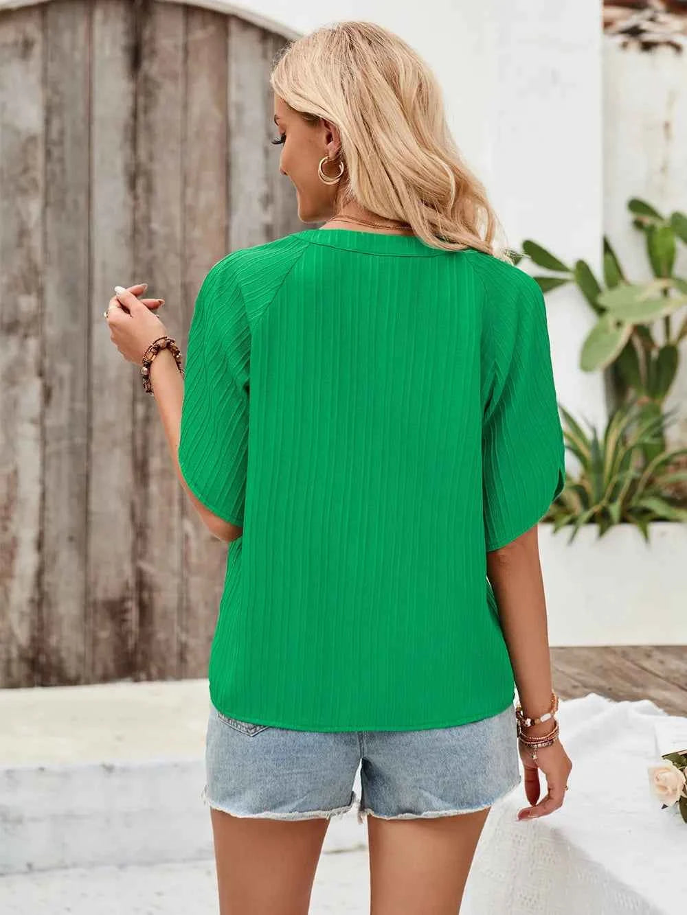 Notched Slit Half Sleeve Blouse d2fa78c4-1b73-4fae-9dcf-5d16133de850-Max