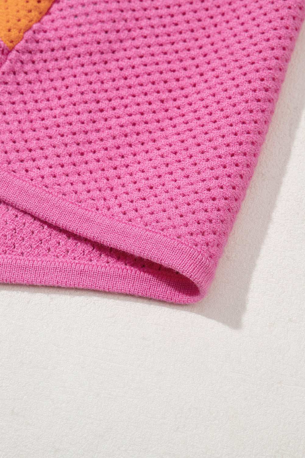 Orange Colorblock Eyelet Casual Knit T Shirt d300afbd5bf837e1-_8