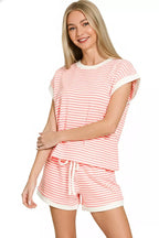 Zenana Stripe Contrast Trim Top & Shorts Set DK PINK d3082af3-5ae6-4c90-9b94-9f4d8765e103-Max-Origin