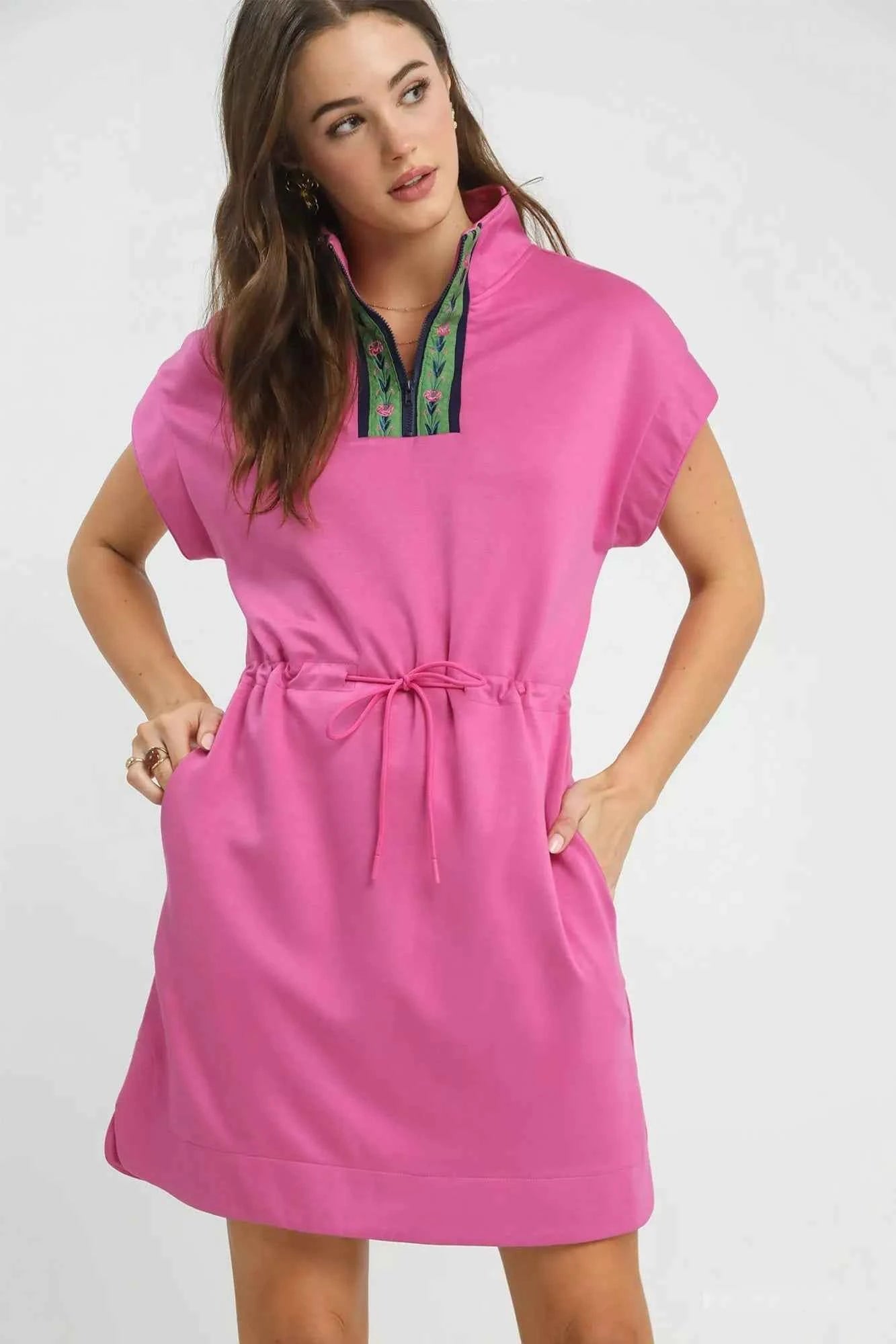 Umgee Dolman Sleeve Zip Detail Dress PEONY-UMG d3141567-754b-48a3-8c1c-82a119e7339f-Max-Origin