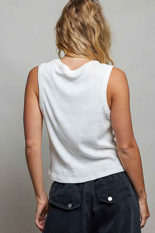 Ribbed V-Neck Tank with Stud Point d314975f-0c20-4574-b4cf-51312491e29b-Max