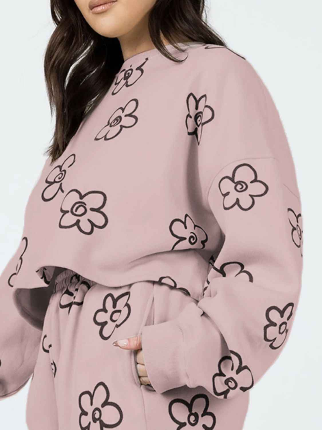 Floral Dropped Shoulder Sweatshirt and Shorts Set d3181c64bfee463385bcfb6c215089d6-Max