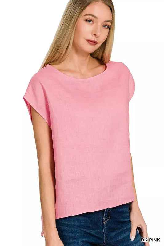 Zenana Linen Round Neck Cap Sleeve Top d3197986bce24fd9aa8321950b283bd4-Max-Origin