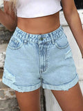 High-Waisted Distressed Denim Shorts Light d319e92c46c540f0b6e79484048930c9-Max-Origin