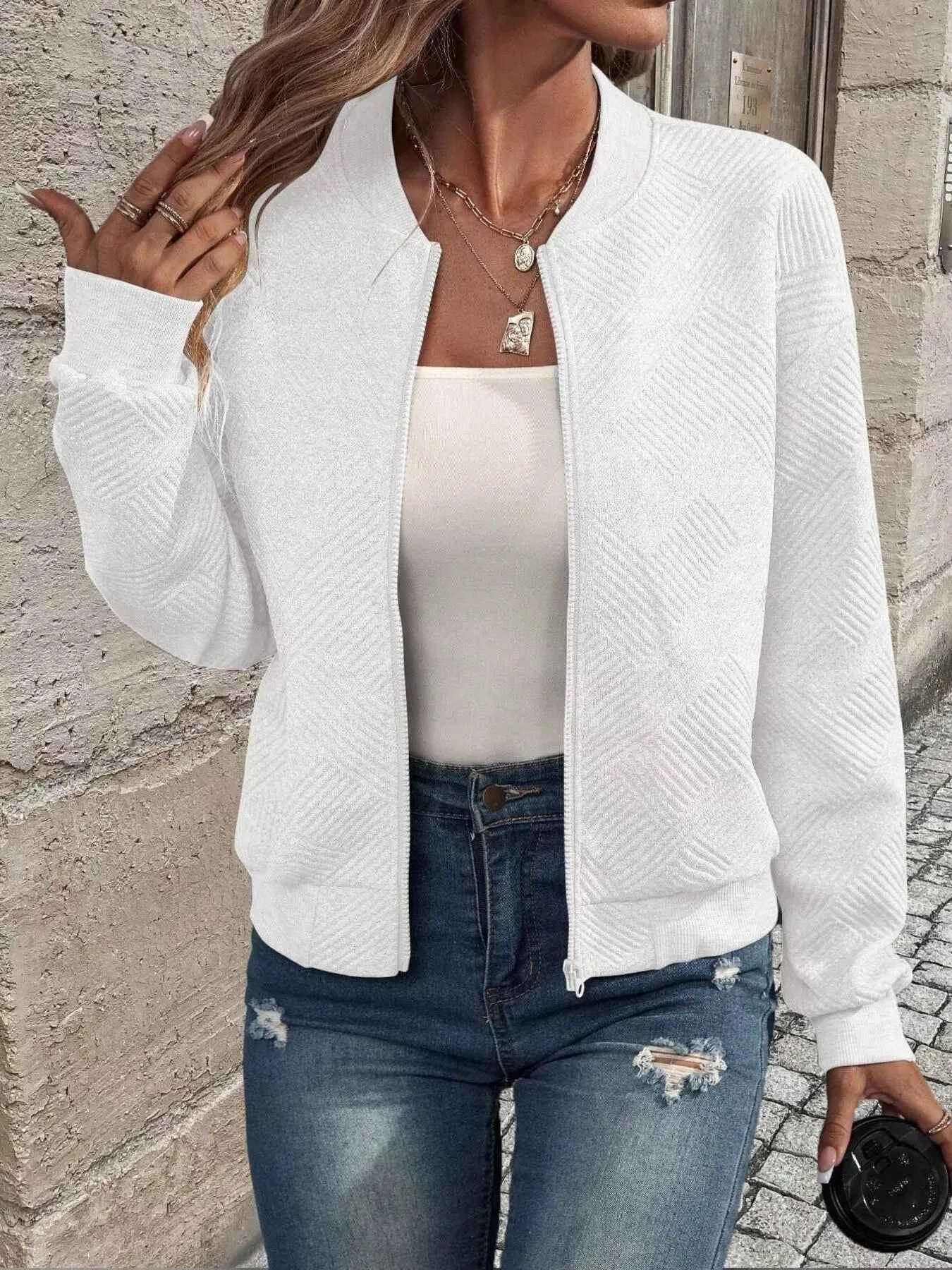 Texture Zip-Up Bomber Jacket d31b090b1ea84cec86e9d02b5912bcb7-Max-Origin