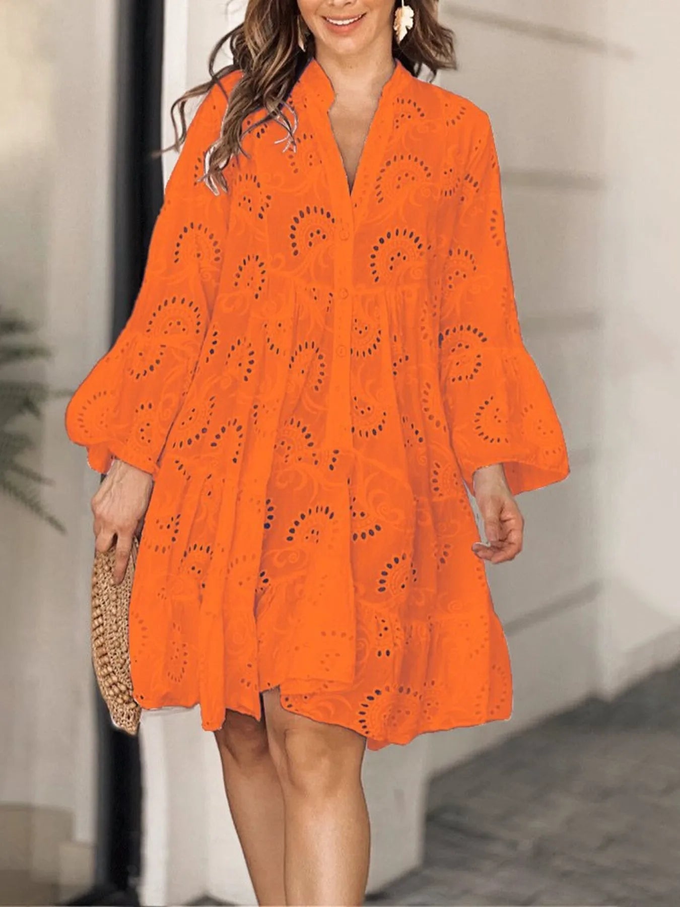 Full Size Eyelet Ruffled Hem Tiered Dress Plus Size Orange d31be3a5521941aeaa9bd42edceb0ccb-Max-Origin