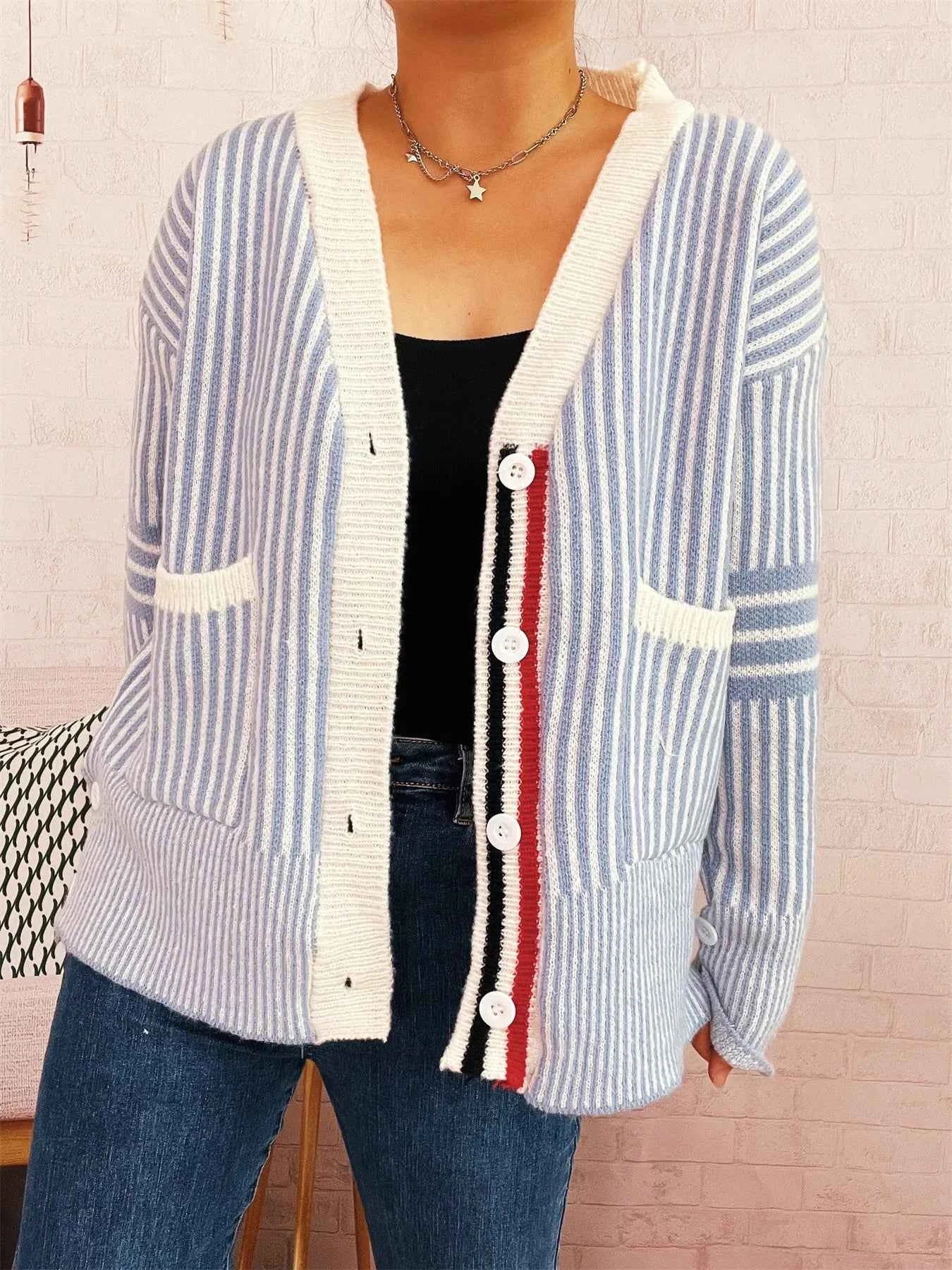 Striped Button-Front Cardigan with Contrast Trim d31c0495eccb415589c57bb098689666-Max-Origin