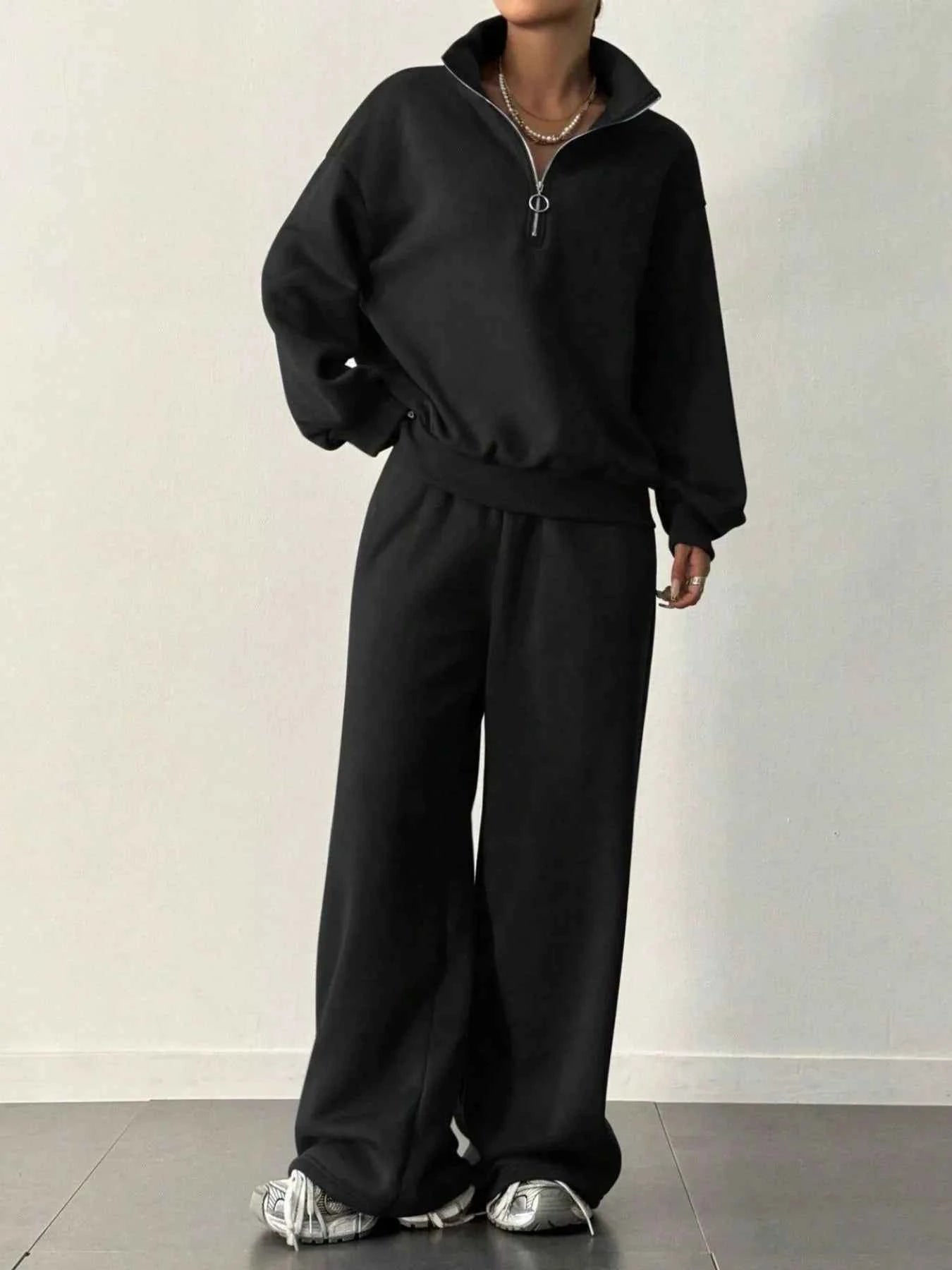 Half-Zip Long Sleeve Sweatshirt and Pants Set Black d31db566-cbbe-4ebc-a177-d5eb0772df83-Max-Origin