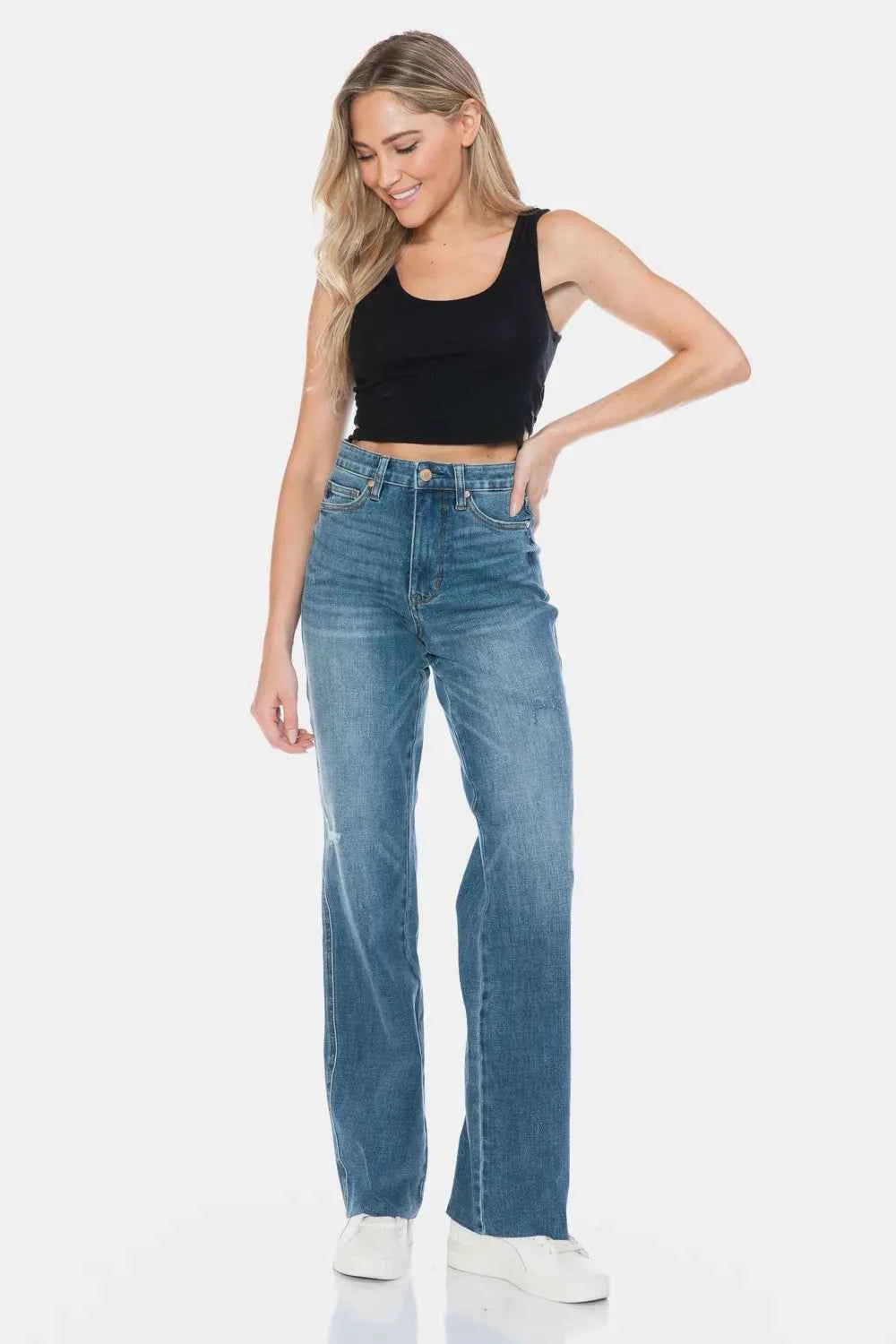 Judy Blue Full Size Tummy Control Cut Raw Hem Straight Jeans d31f671a-3584-4554-9448-c8af017241d7-Max