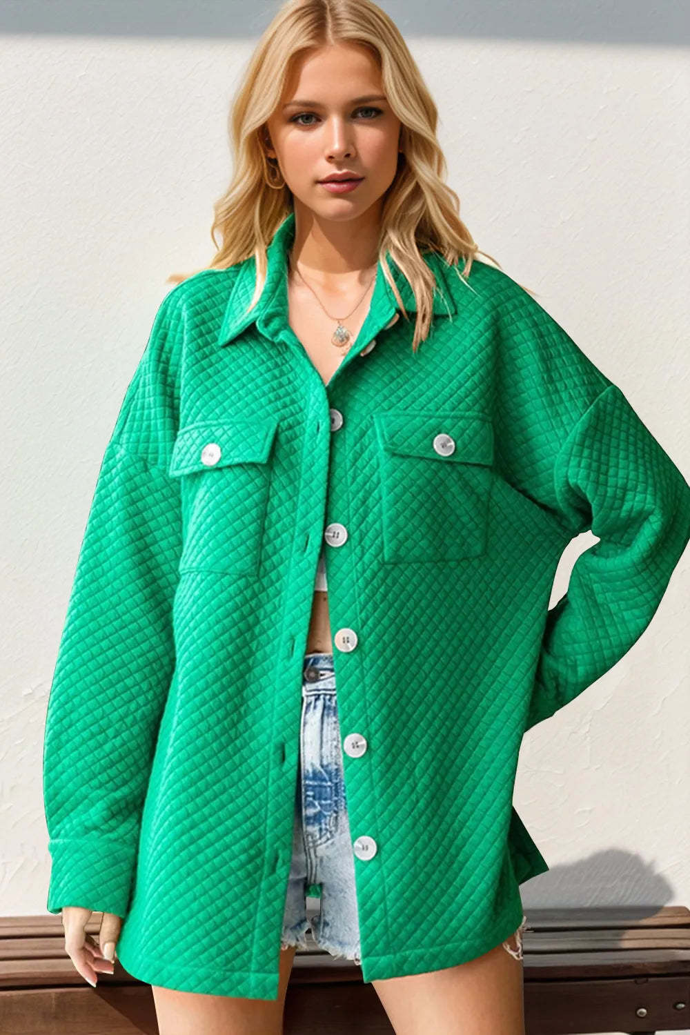 Double Take Full Size Textured Button Up Drop Shoulder Shacket Green d31fe77d-9ab4-40a3-b1a4-75c87fc41386-Max