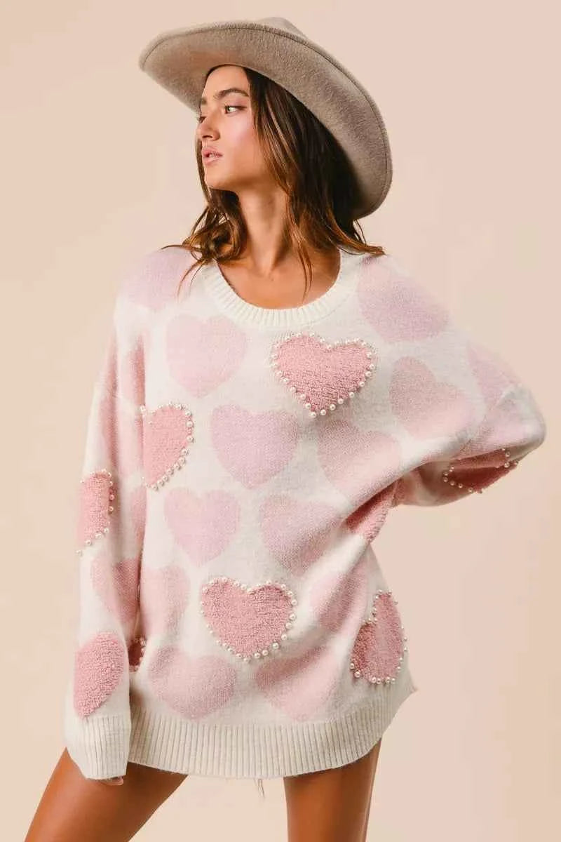 BiBi Heart Pattern Sweater with Pearl Detail d3251e19bcfe4216aca7375aee8d6881-Max-Origin