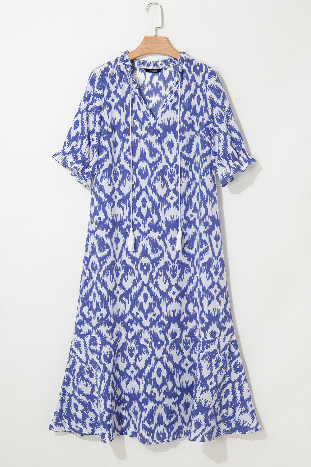 Sky Blue Geometric Print V Neck Casual Long Dress d331e2802e3e5f39