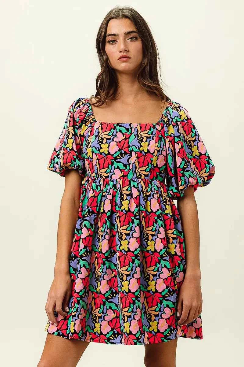 Floral Print Puff Square Neck Dress d33bbaa6838843398987c81dfdb76f24-Max-Origin