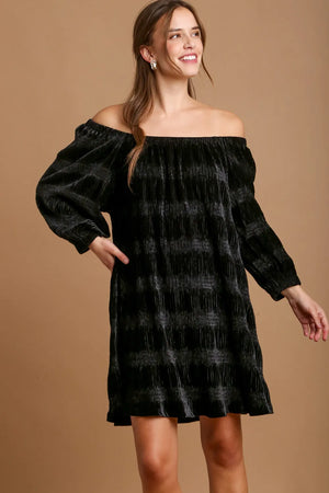 Off-Shoulder Balloon Sleeve Velvet Mini Dress Black d33c2c06-d0e6-43c5-9d6d-d5e9b4030ea8-Max
