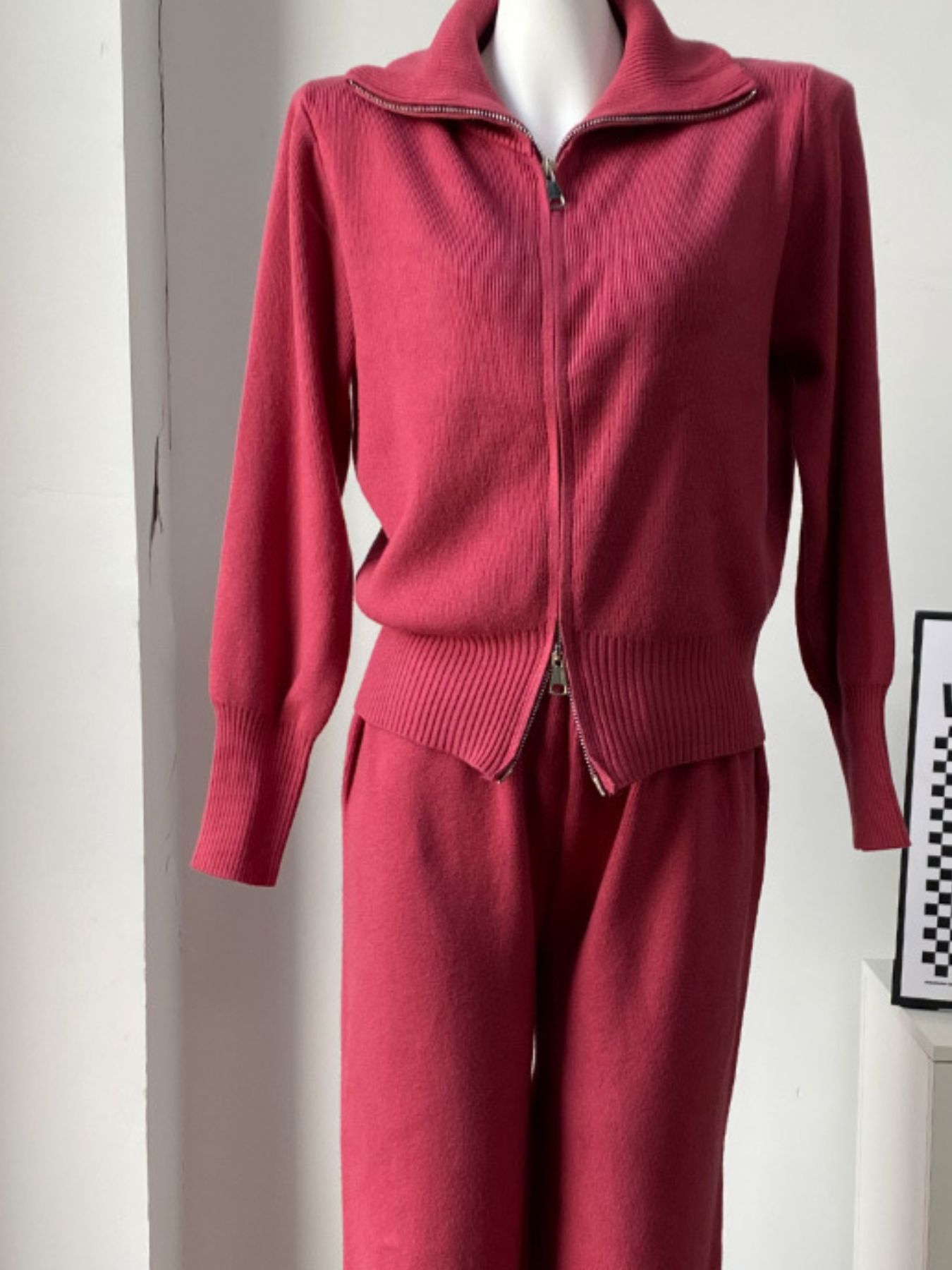 Zip Up Outerwear and Wide Leg Pants Set Brick Red One Size d33cc435-309f-4187-927f-fdcfc40dca72-Max