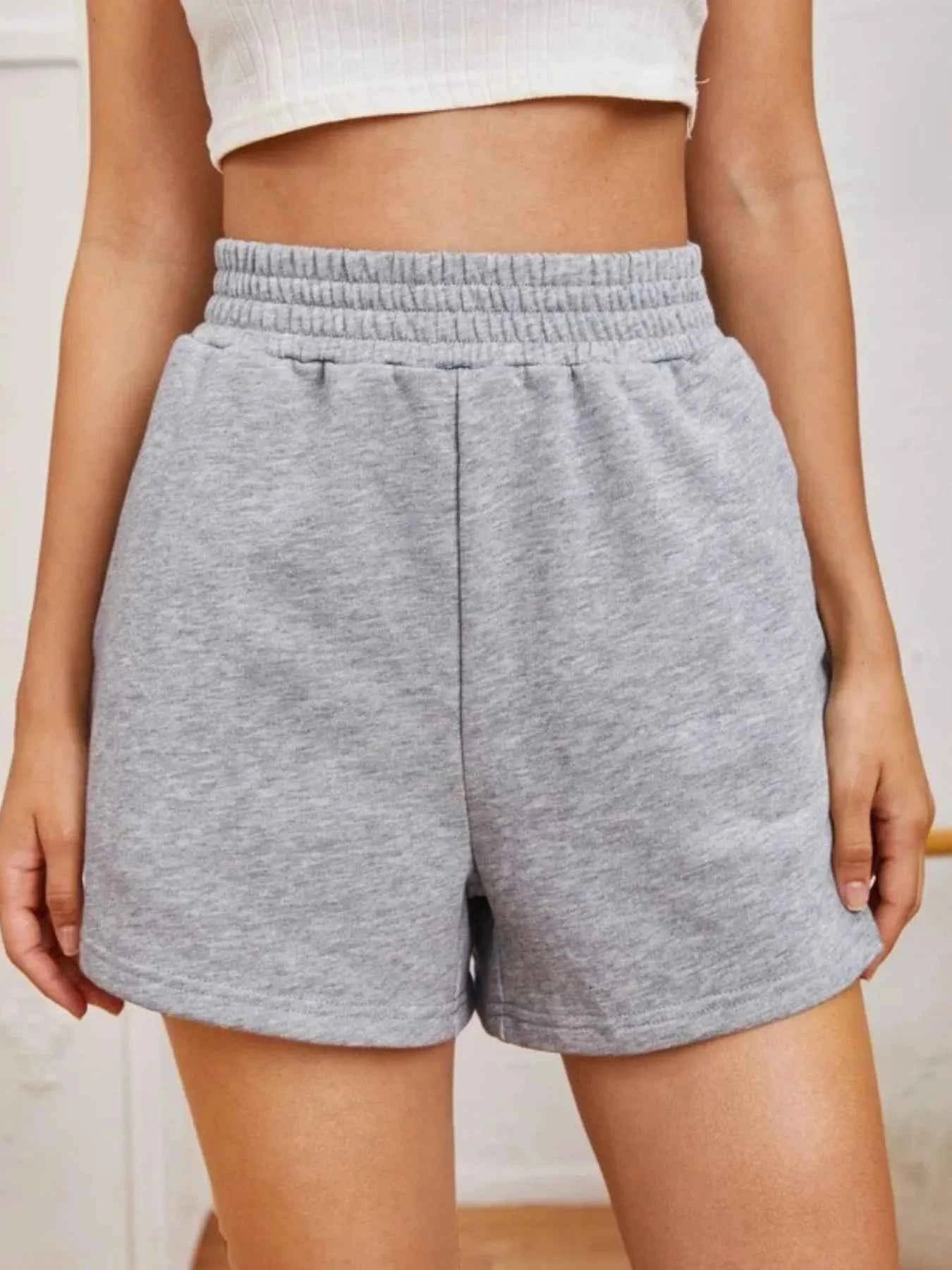Elastic Waist Shorts with Pockets Grey d342f899-bf5f-4d81-a818-dc8399bf530f-Max-Origin