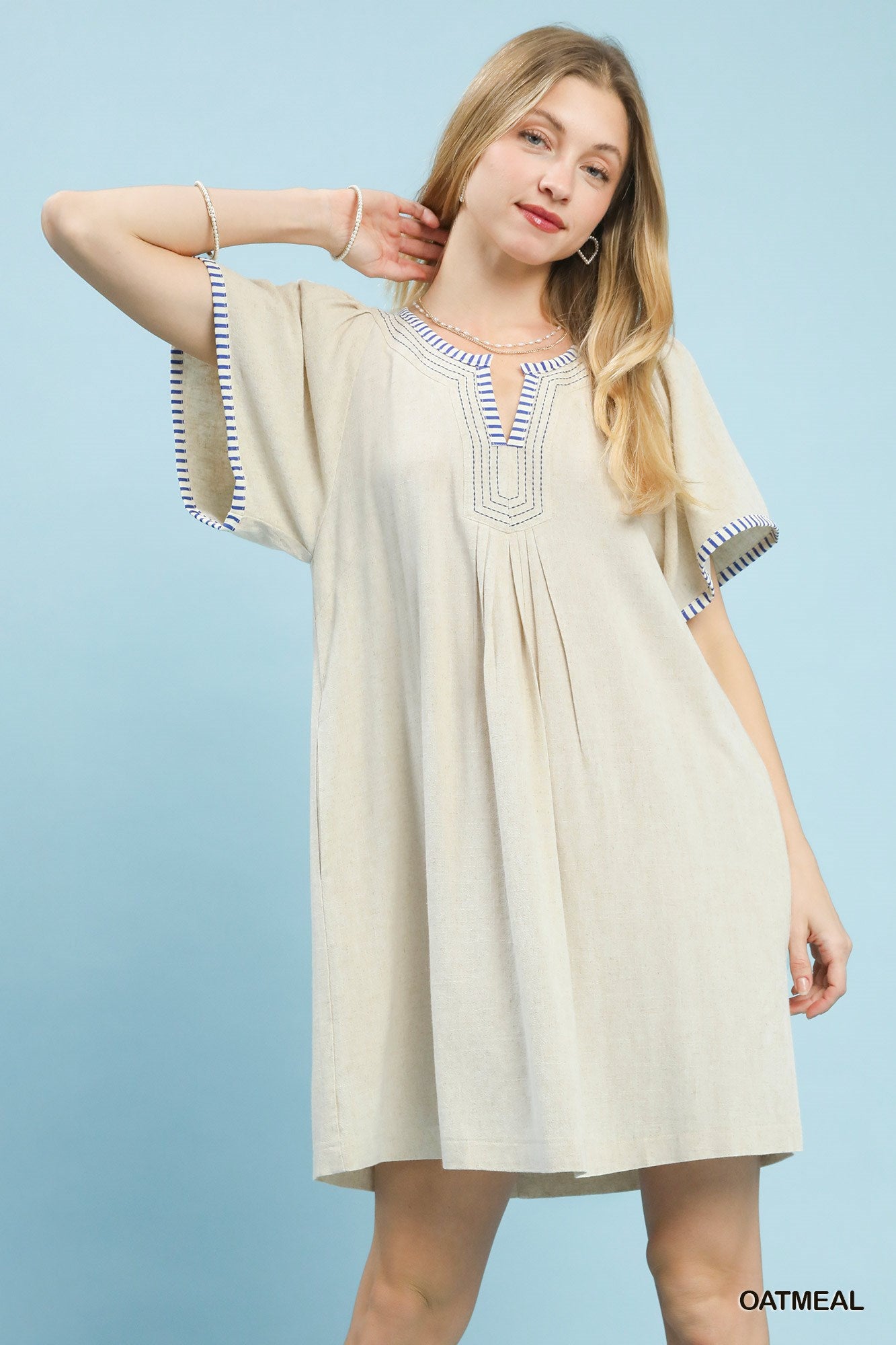 Umgee Linen Trim Tunic Dress OATMEAL d345dc00-2ce9-4c82-aa2d-a9b91f4a2466-Max