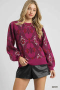 Umgee Boho Patterned Long Sleeve Sweater BERRY d3496630-fb44-49e5-b897-c905e2255401-Max-Origin