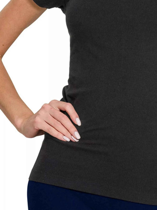 Ribbed Round Neck Short Sleeve T-Shirt d34c40b0-37dc-4b26-ae44-74ee67cec1fb-Max-Origin