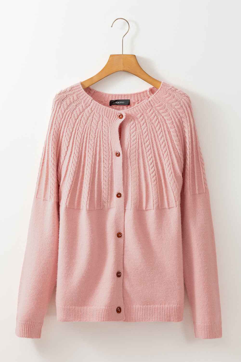 Light Pink Solid Color Textured Detail Button Down Long Sleeve Sweater Cardigan d34f3102d14bf1cc