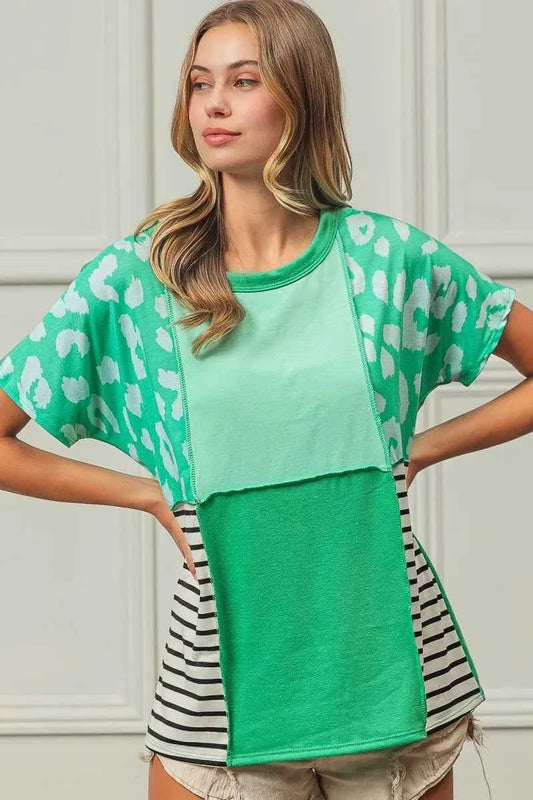 Leopard and Stripe Color Block Top With Exposed Seam d351c3ae3d154d8eaacffdf73a8513e7-Max-Origin