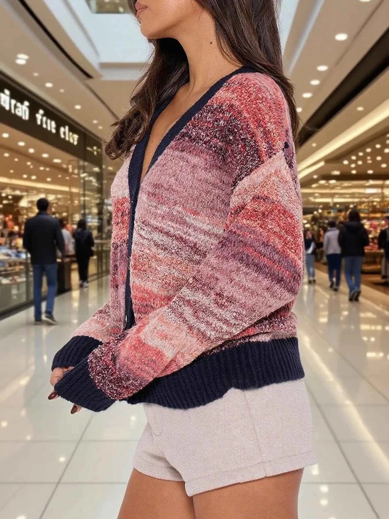 Gradient Stripe Button-Up Cardigan