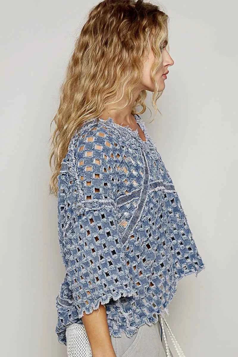 POL V-Neck Short Sleeve Top with Laser Cut Detail d35beebf-1184-4ab5-a618-7230a08b1ff5-Max-Origin