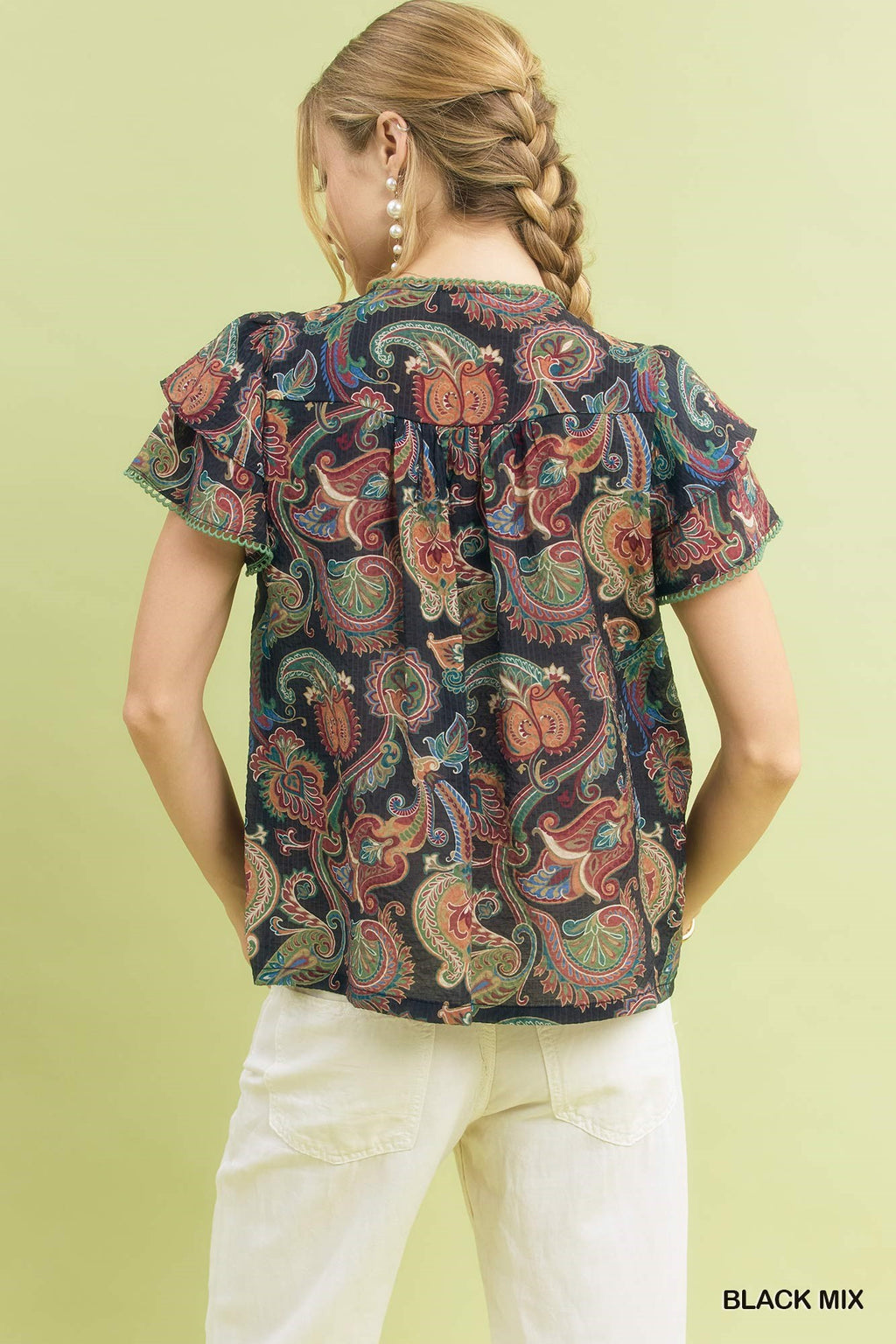 Umgee Mix Paisley Ruffle Sleeve Top d35cf458-cef4-4875-8baf-3a44e9c9add3-Max