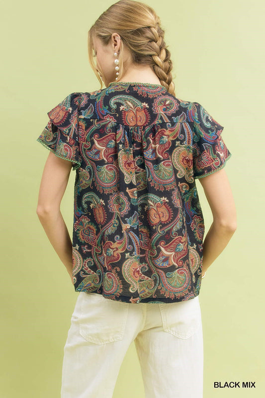 Mix Paisley Ruffle Sleeve Top d35cf458-cef4-4875-8baf-3a44e9c9add3-Max