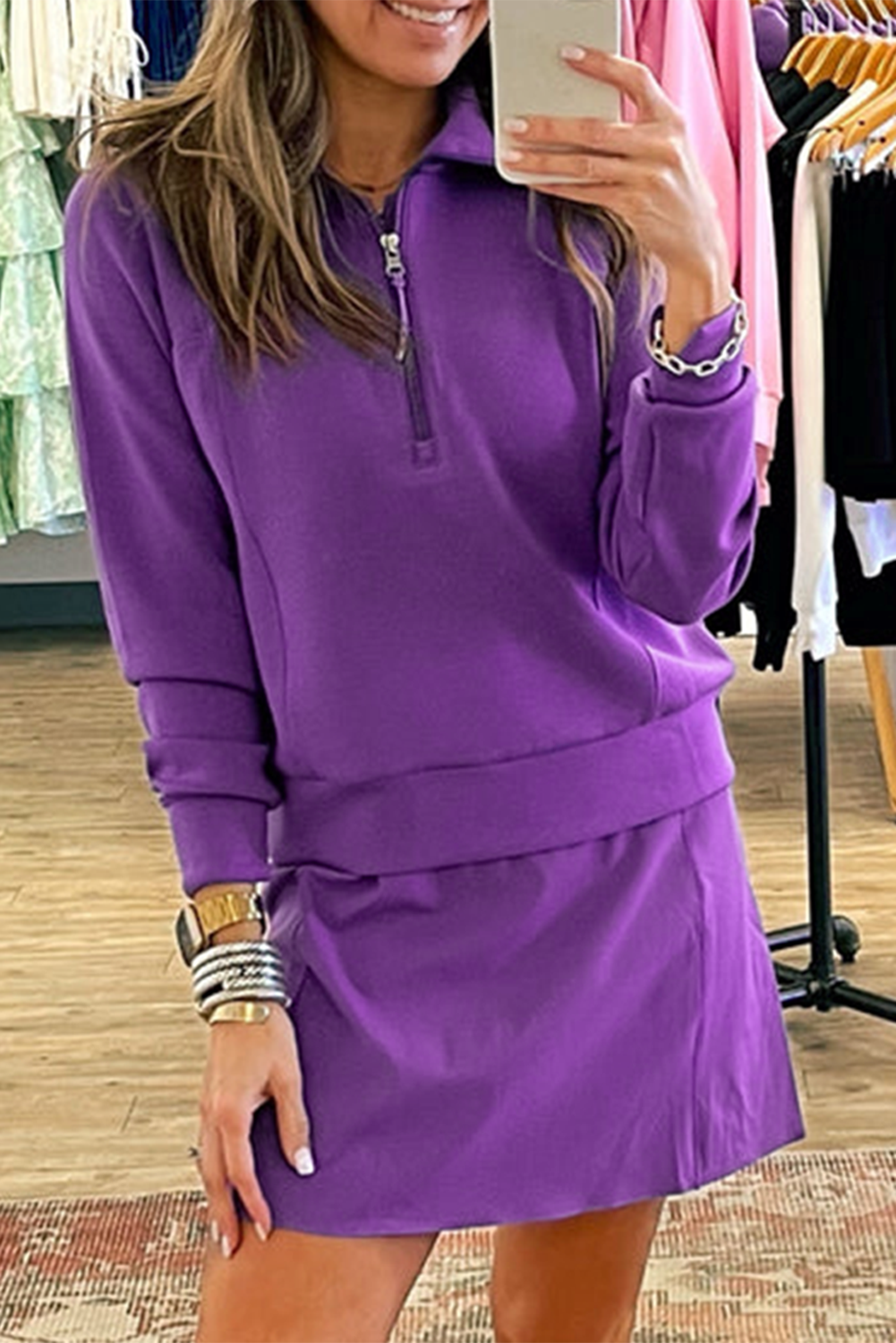 Wisteria Half Zip Sporty Pullover Mini Skirt 2pcs Outfit Wisteria 50%Polyester+45%Viscose+5%Elastane d36bbd6ef45fc6d8