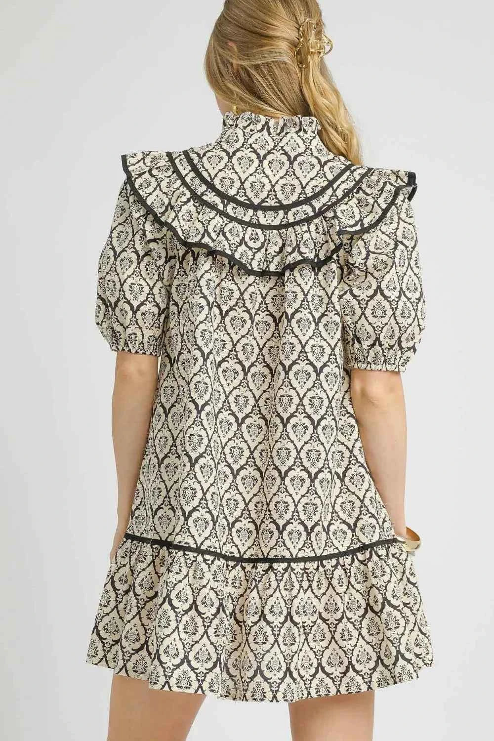 Umgee Ruffled Printed Puff Sleeve Mini Dress d37107ba-3208-4faf-9490-d8bcd73354bd-Max-Origin