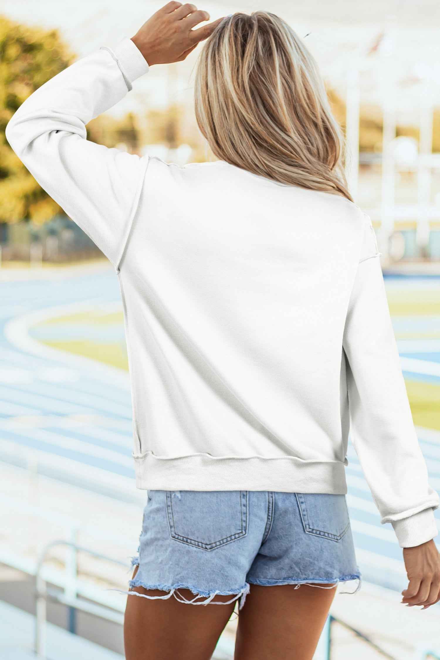 White Oversize Drop Shoulder Reversible Mock Neck Sweatshirt d372fe7ee7714ab3