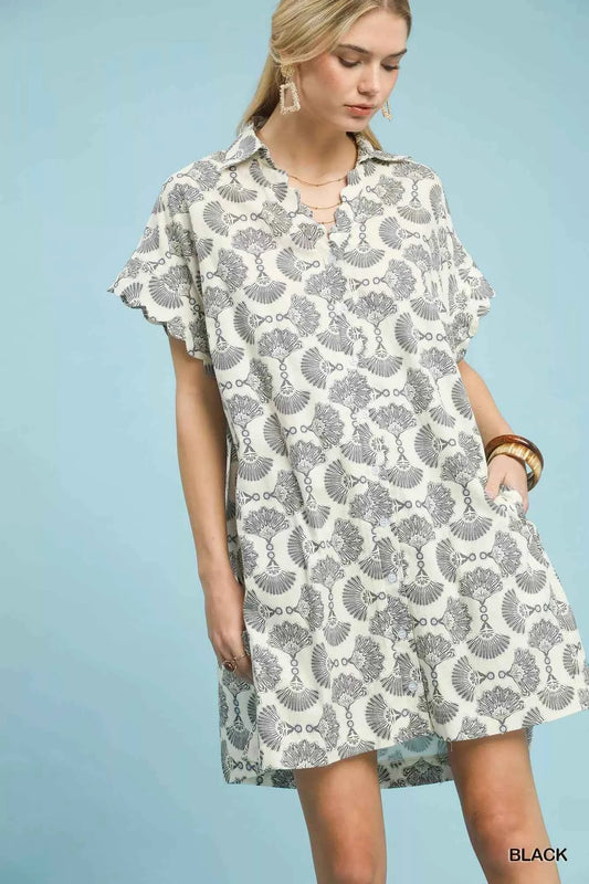 Umgee Printed Button Front Shirt Dress Black d3747690-e19e-4804-9b5f-ac12b0c08ad0-Max-Origin