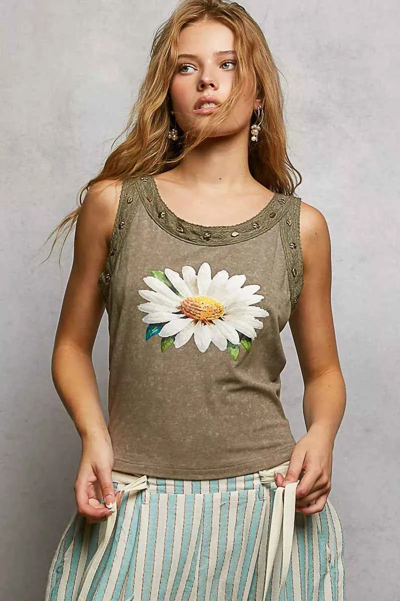 POL Washed Floral Stud Round Neck Slim Tank OLIVE d376e8e9-3fef-4be4-a2e7-2ff0a6064a05-Max-Origin