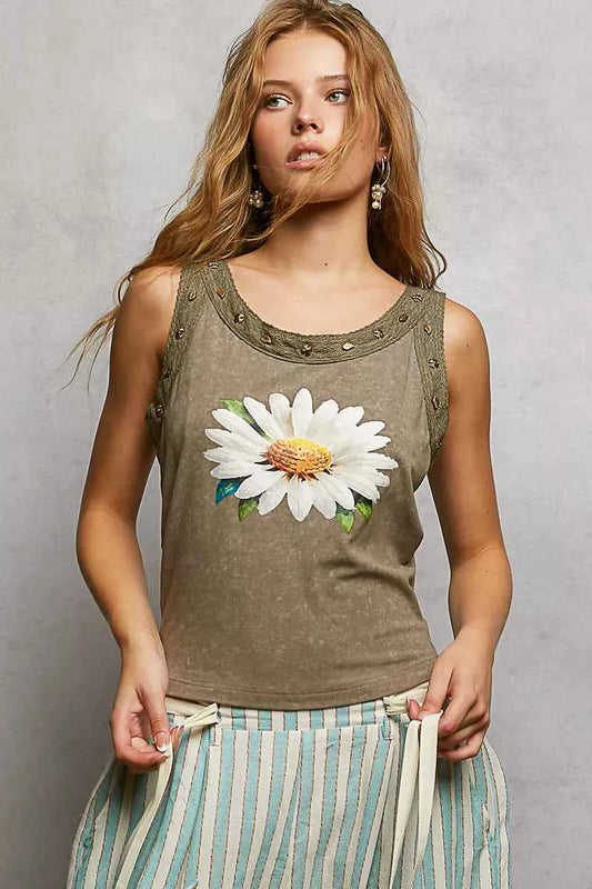 POL Washed Floral Stud Round Neck Slim Tank OLIVE d376e8e9-3fef-4be4-a2e7-2ff0a6064a05-Max-Origin