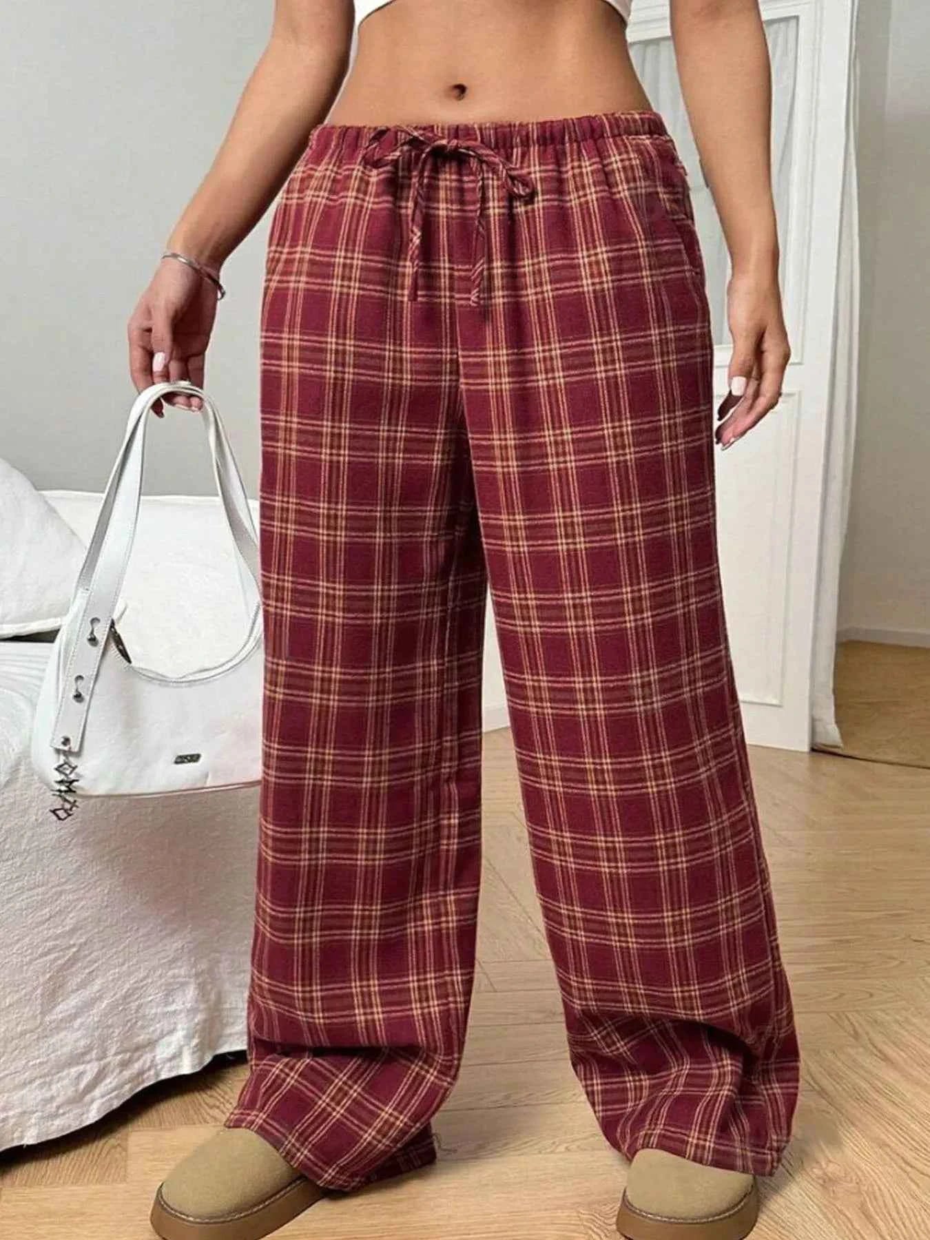 Plaid Wide Leg Drawstring Pants d37a74783fdc4fb699bfa4dfdc1f68a9-Max-Origin