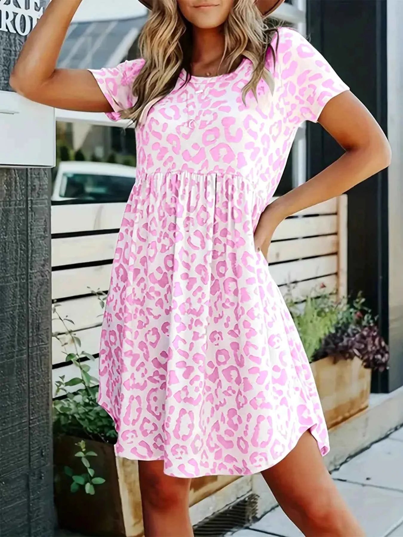Leopard Print Short Sleeve Casual Dress Blush Pink d37c730a-cc79-4e13-bb29-8e49b2132f53-Max-Origin