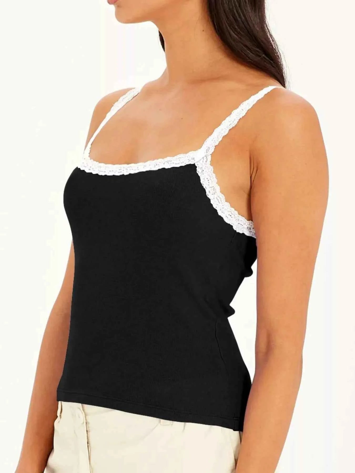 Lace Detail Contrast Trim Cami Black d381784d-aa19-4f82-bde4-bbcfd83d2366-Max-Origin