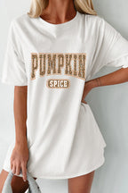 White PUMPKIN SPICE Leopard Heat Transfer Printing Graphic Tunic T Shirt d385d7a76abd4c9e