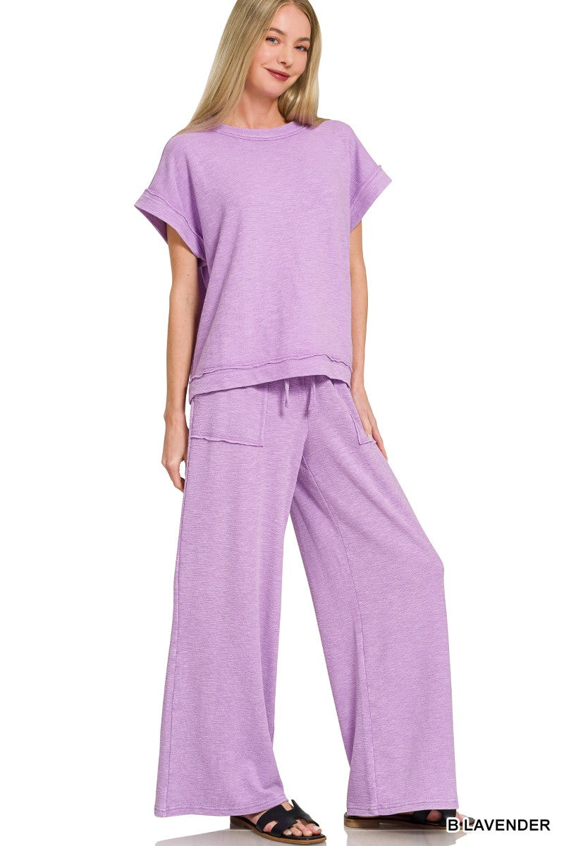 Zenana Washed Slub Short Sleeve Tee & Long Pants Set d38b3be4b6ab4d6fb2c03c4cbb3d2c9a-Max