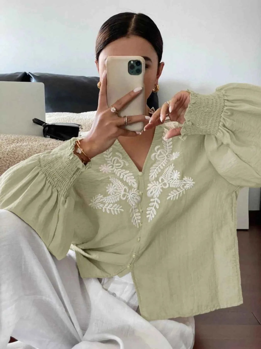 Embroidered Long Sleeve Blouse d39279059cf84d4682390623976aba38-Max-Origin