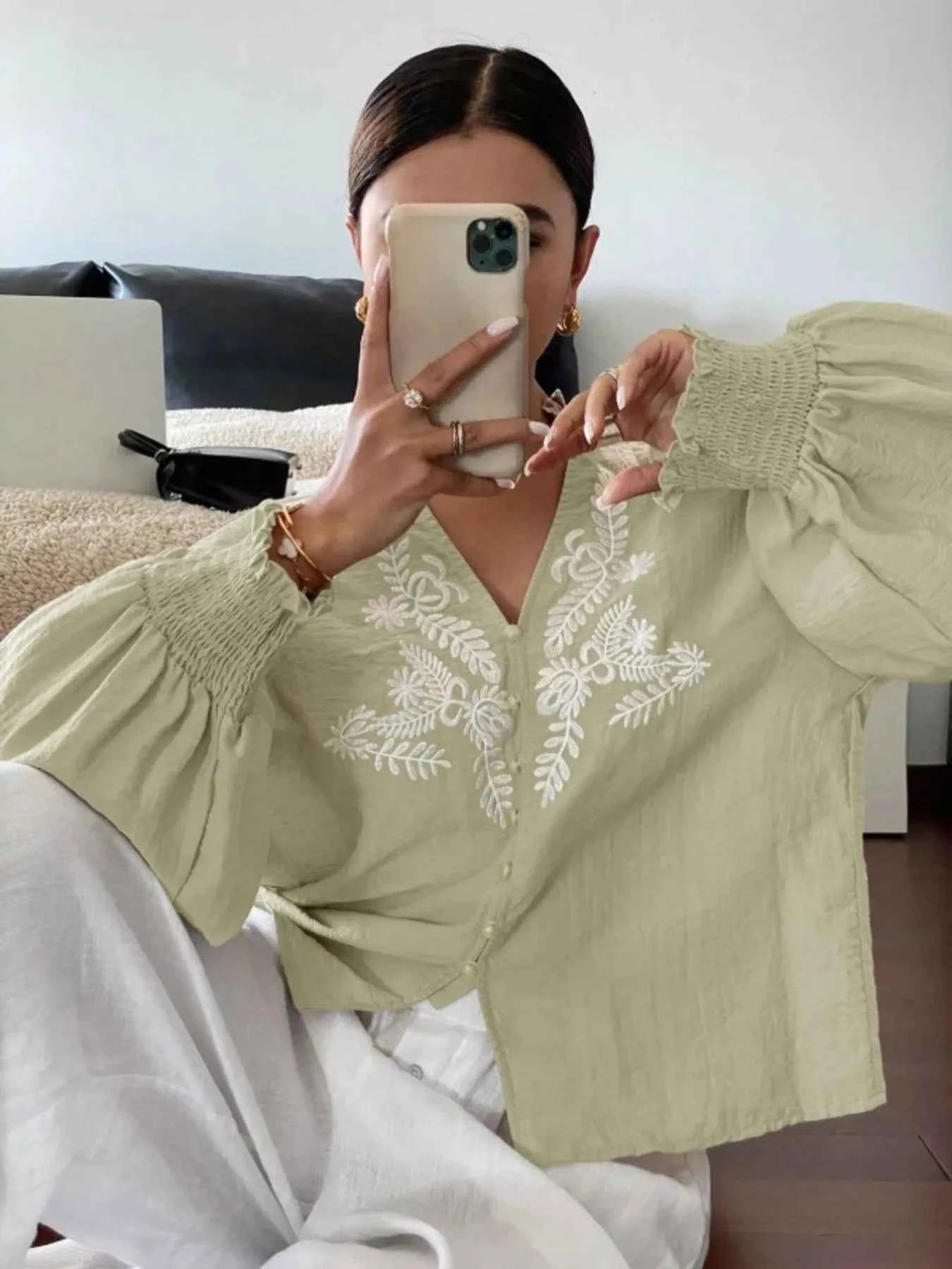 Embroidered Long Sleeve Blouse d39279059cf84d4682390623976aba38-Max-Origin