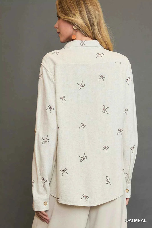 Linen Blend Fitted Shirt with Ribbon Embroidery Details d39f9411-2d97-4d86-be43-3fdd04b48693-Max-Origin