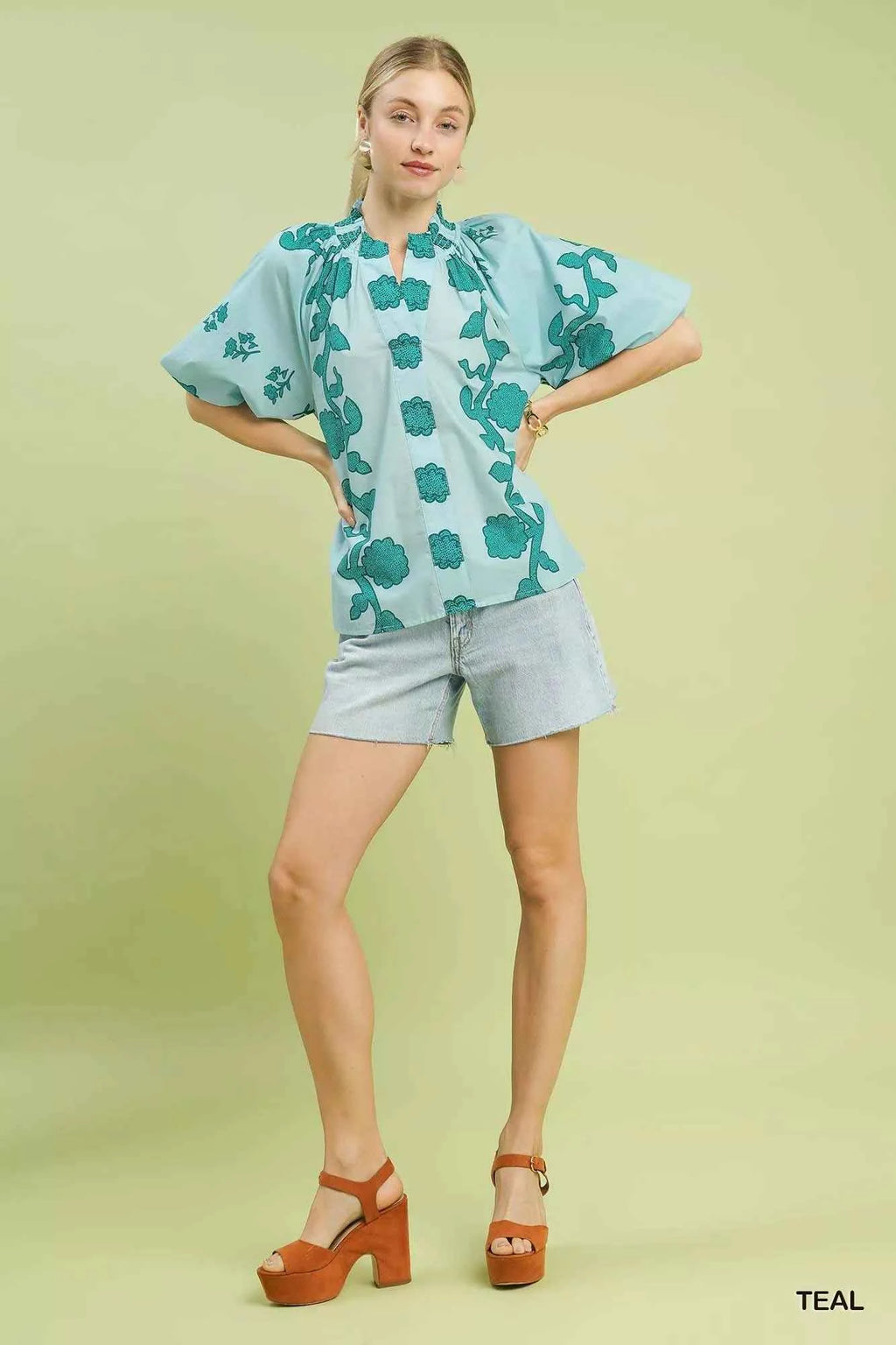 Umgee Floral Smocked Notched Puff Sleeve Blouse d3a1b435-ed61-43e1-8433-6e6462731d4f-Max-Origin