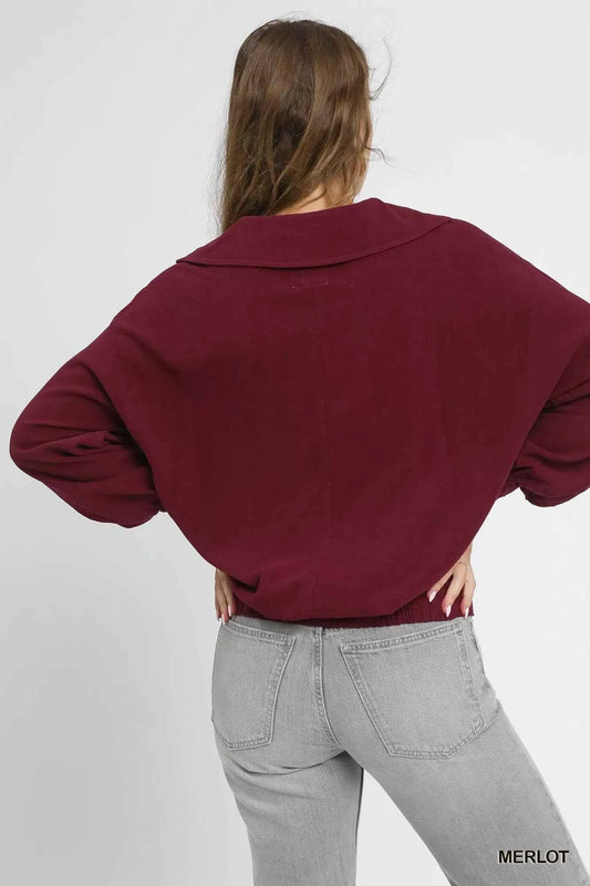 Linen Long Sleeves Elastic Hem Blouse d3a31ae4-393c-436b-bfb1-08226bcf2587-Max-Origin