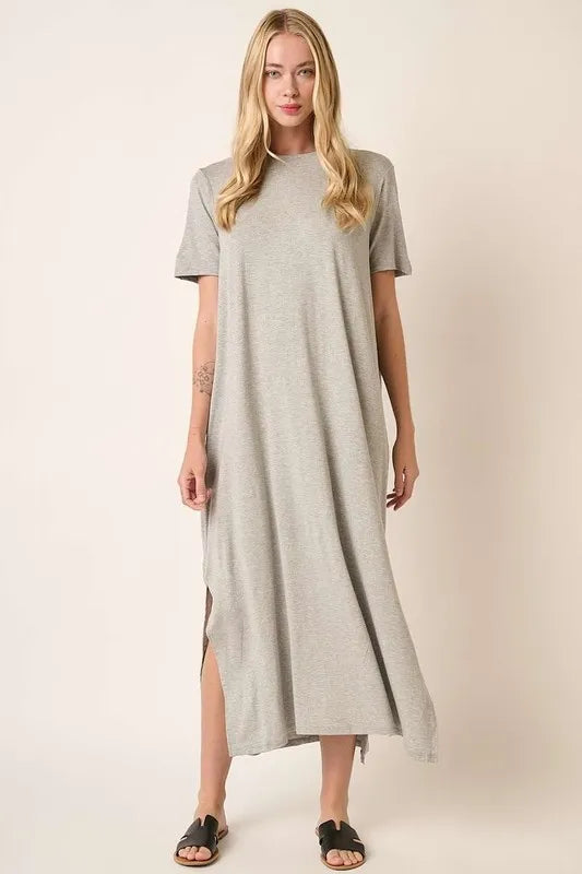 Mittoshop Side Slit Round Neck Short Sleeve Dress d3aeb3fb-321b-4ef2-9dec-3c411903db05-Max