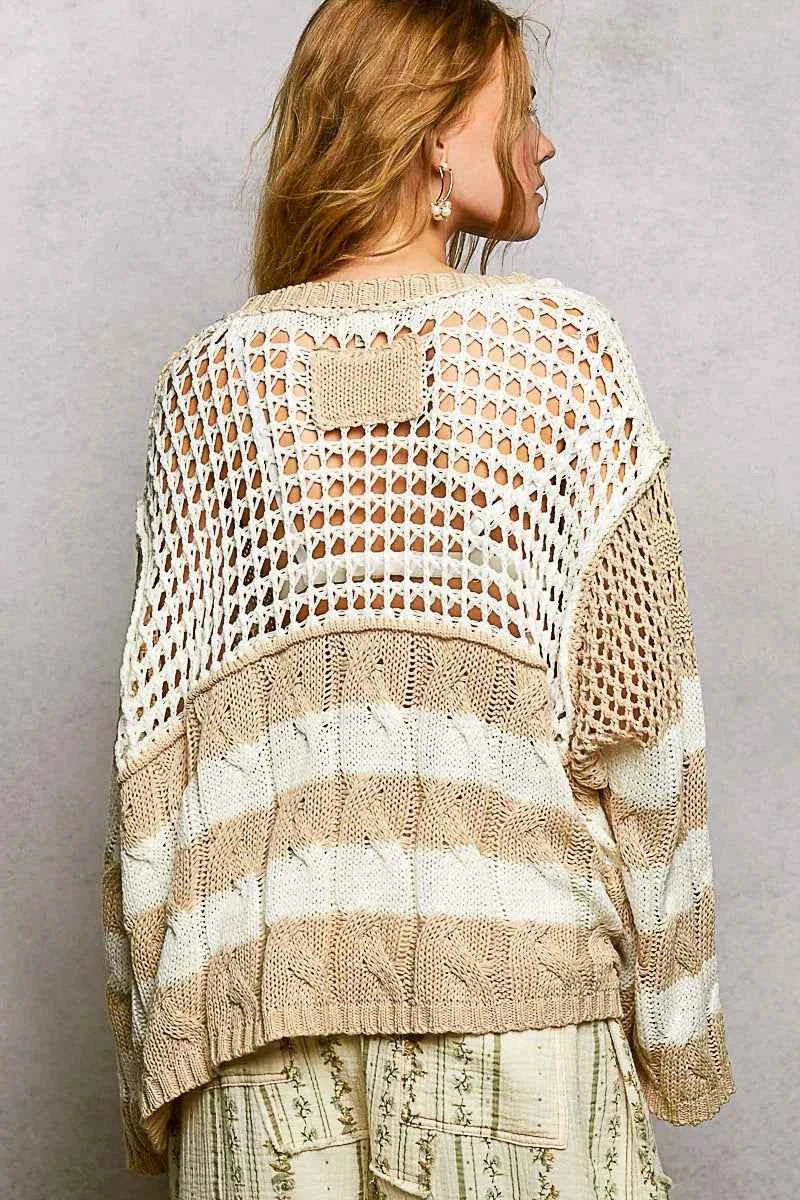 POL Color-Blocked Stripe Pattern Knit Top with Twisted Weave d3b4770a-bf88-4ed4-bd9b-23a10784c9f6-Max-Origin