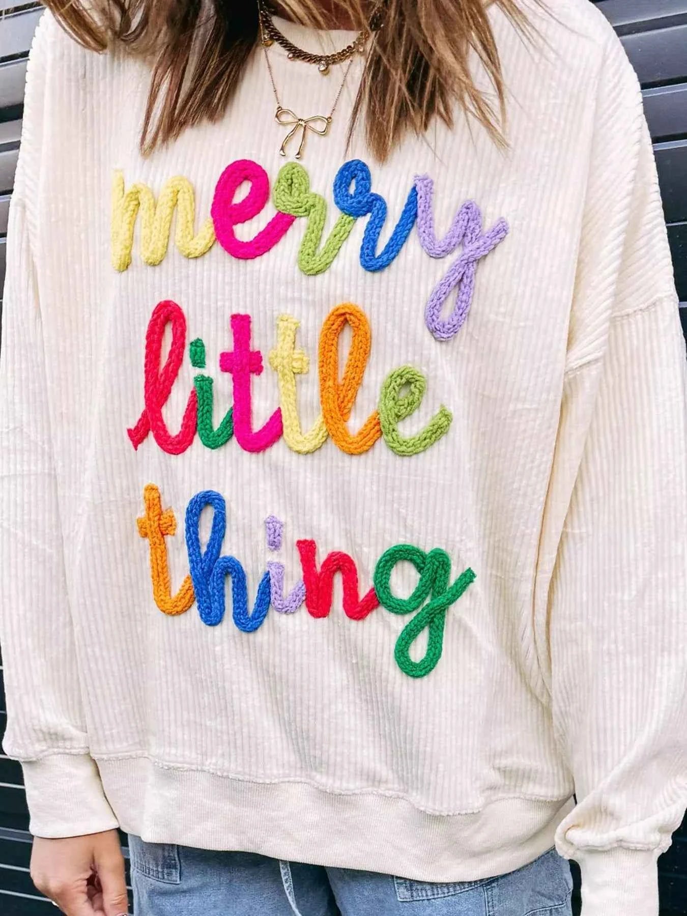 Merry Little Thing Corded Letter Graphic Ribbed Sweatshirt d3b596f7-231a-4925-841c-cc6bd63bfc79-Max-Origin