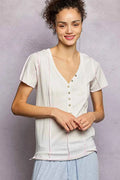 POL V-Neck Short Sleeve Top with Stitch Seam Detail IVORY d3bce9df-c441-44e8-b6e6-6b7ea53bf1e5-Max-Origin