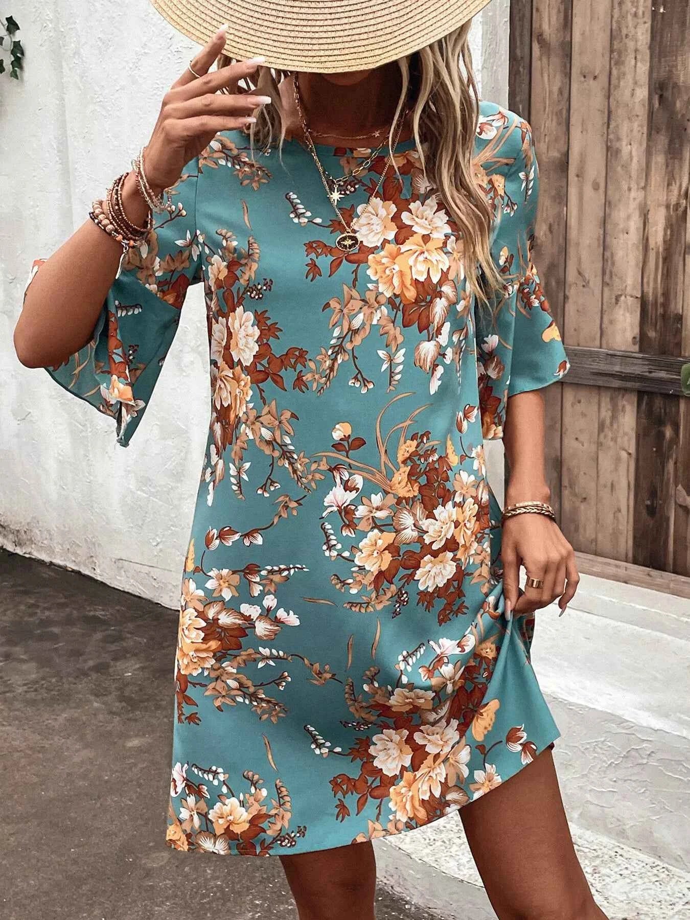 Floral Print Half Sleeve Mini Dress d3c10b6bf5c24195a6e819c46a79554f-Max-Origin